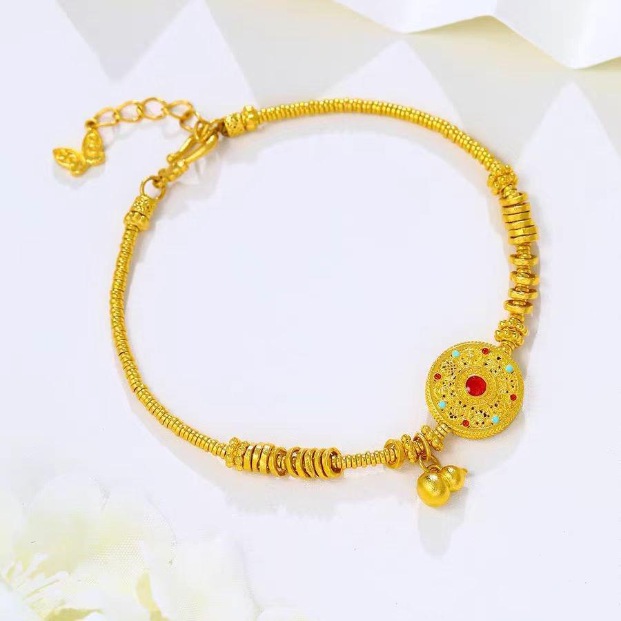 Vietnamese Sand Gold Compass Bracelet: Eight Treasures Fu Lu Gourd Design
