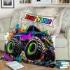 1PC Custom Name Monster Truck Adventure Flannel Blanket Versatile,all-season Throw Suitable for the Living Room,bedroom,camping,travel,and Gift