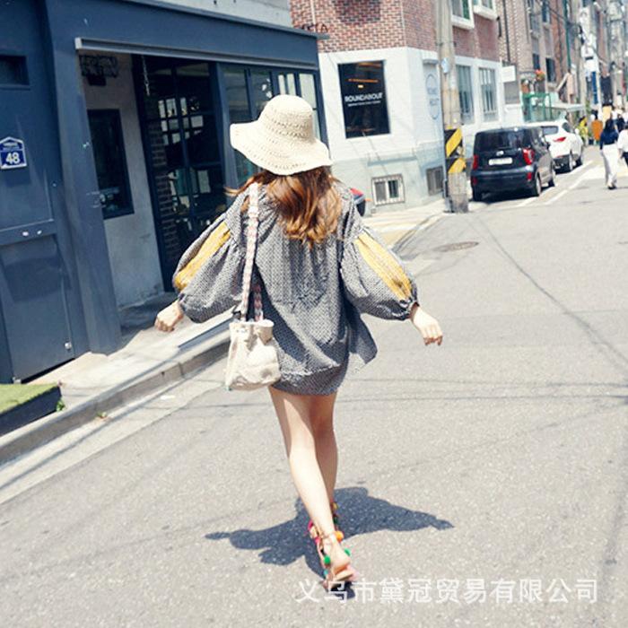 Celebrity Pastoral Wide Brim Hand Crocheted Foldable Straw Hat Travel Vacation Straw Woven Pot Hat Beach Hollow Hat Women's Summer