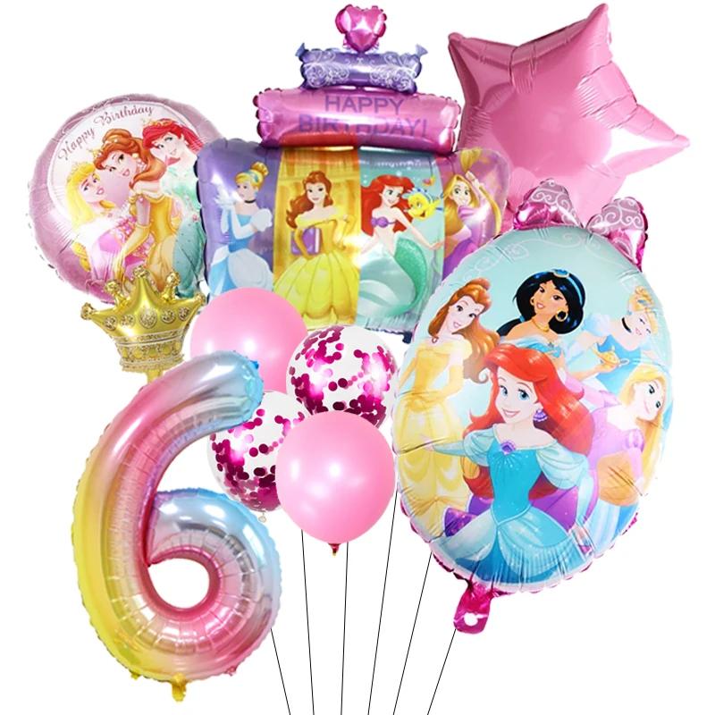Princess Cinderella Belle Mermaid Balloons 32Inch Number Birthday Party Decoration Princess Helium Balloon Set Girls Baby Shower