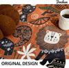 Tribal Safari Round Rug Orange Base Elephants Lions and Ethnic Patterns