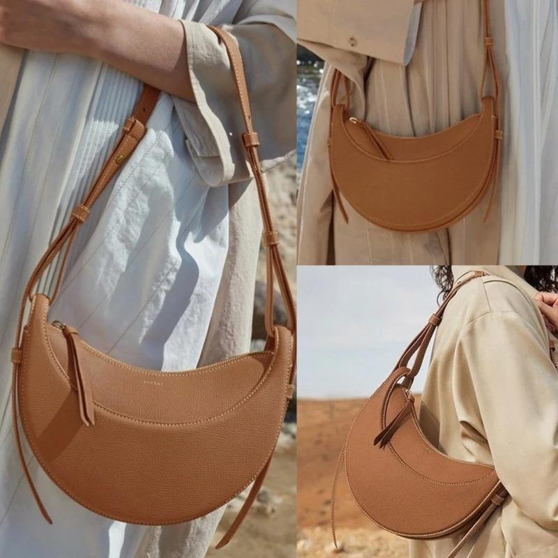 

Underarm Bag Women Shoulder Bag Genuine Leather Solid Color Elegant Ladies Handbag Saddle Crescent Chic Bag Fashion Accessories