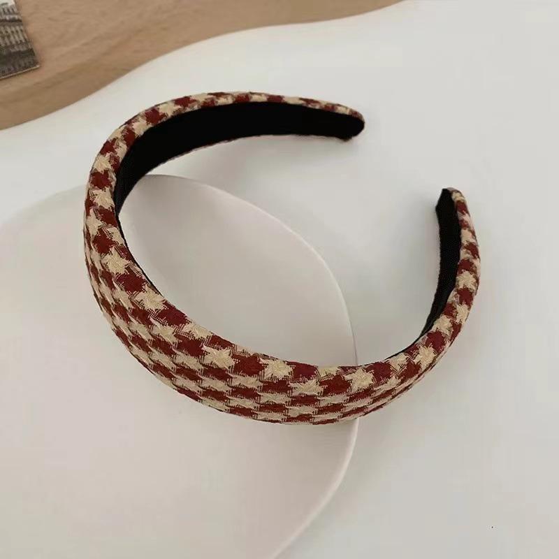 Retro French Wide Skull Top Sponge Headband for Women - Milk Coffee Color Hair Accessory