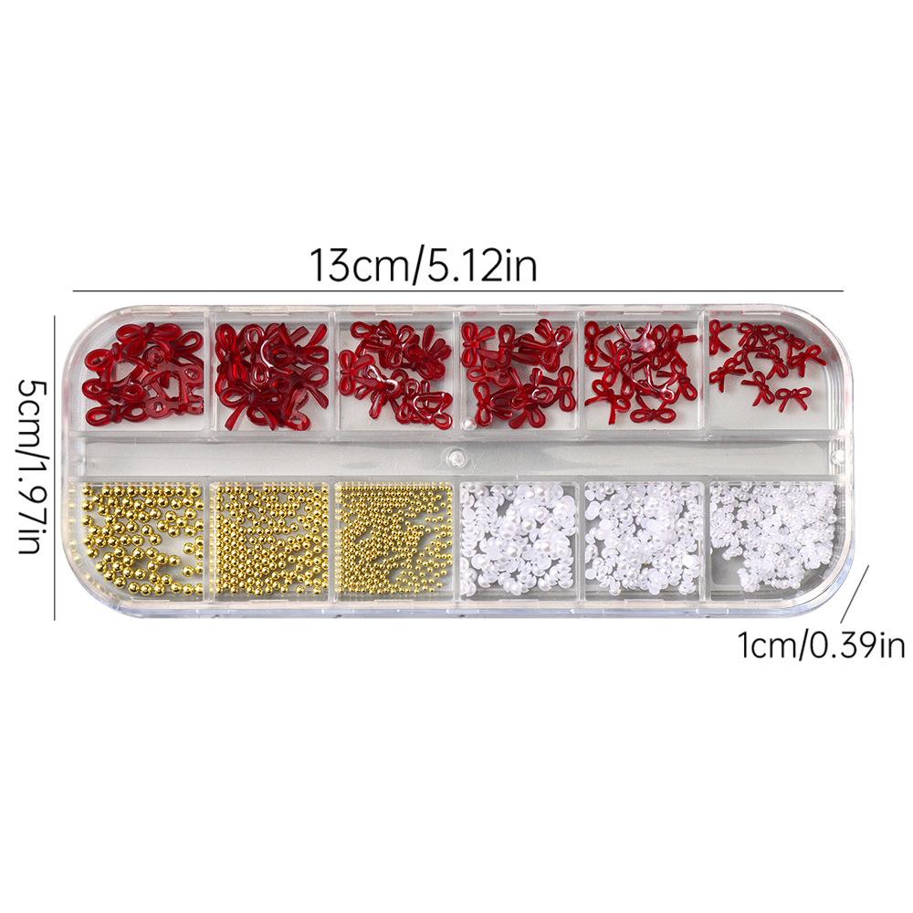 Nail Art Jewelry 12-Grid New Year'S Festive Three-Dimensional French Bow-Sized Mixed Nail Jewelry