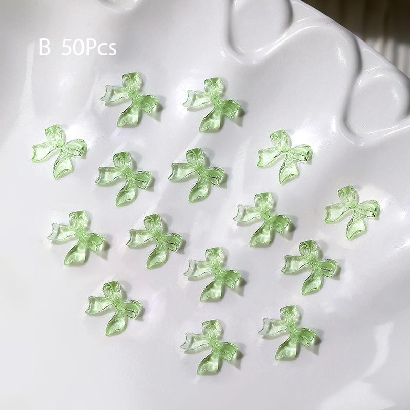 50Pcs Ice Transparent French Ribbons Colorful Resin Bowknot Charm Bowtie Jewelry Nail Art Decorations Manicure Tools Accessories