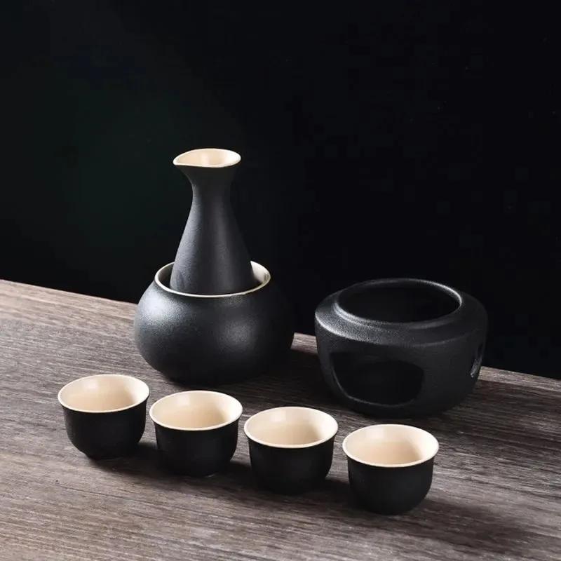 Ceramic Sake Set with Warmer, Traditional Sake Bottle, Warming Porcelain Bowl, Pottery, Drink for Gift, Tea Party