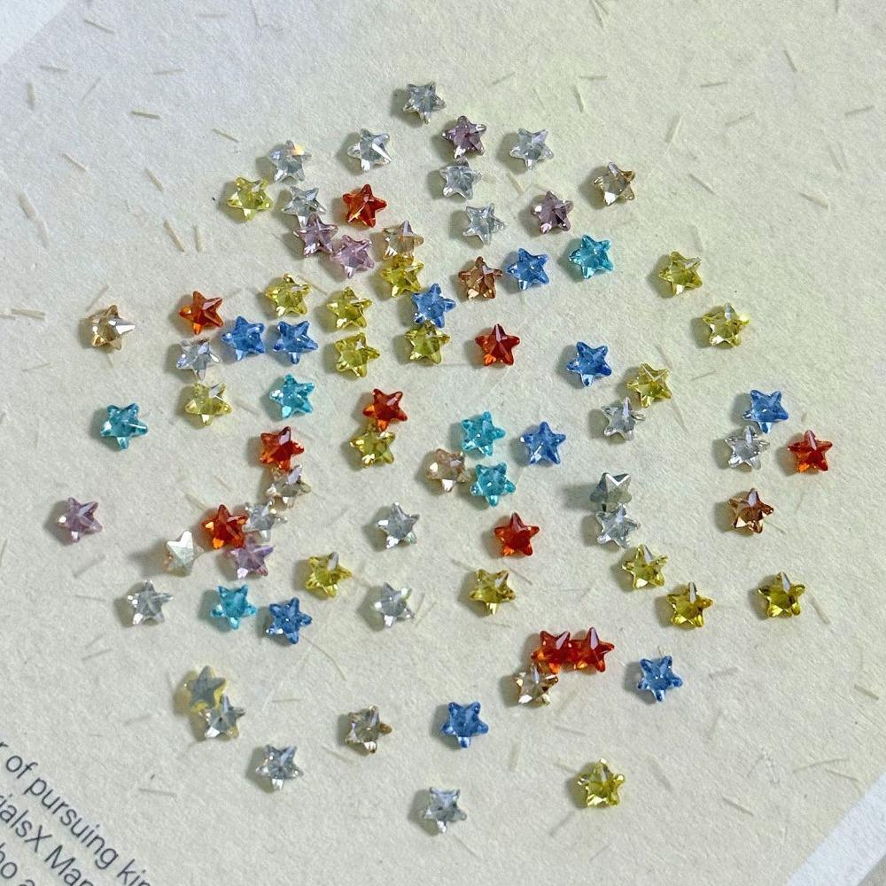 50PCS 3D Nail Art Rhinestones Sparkle Colorful 3mm Mini Star Shiny Zircon Rhinestones Glossy Glitter Pointed Bottom