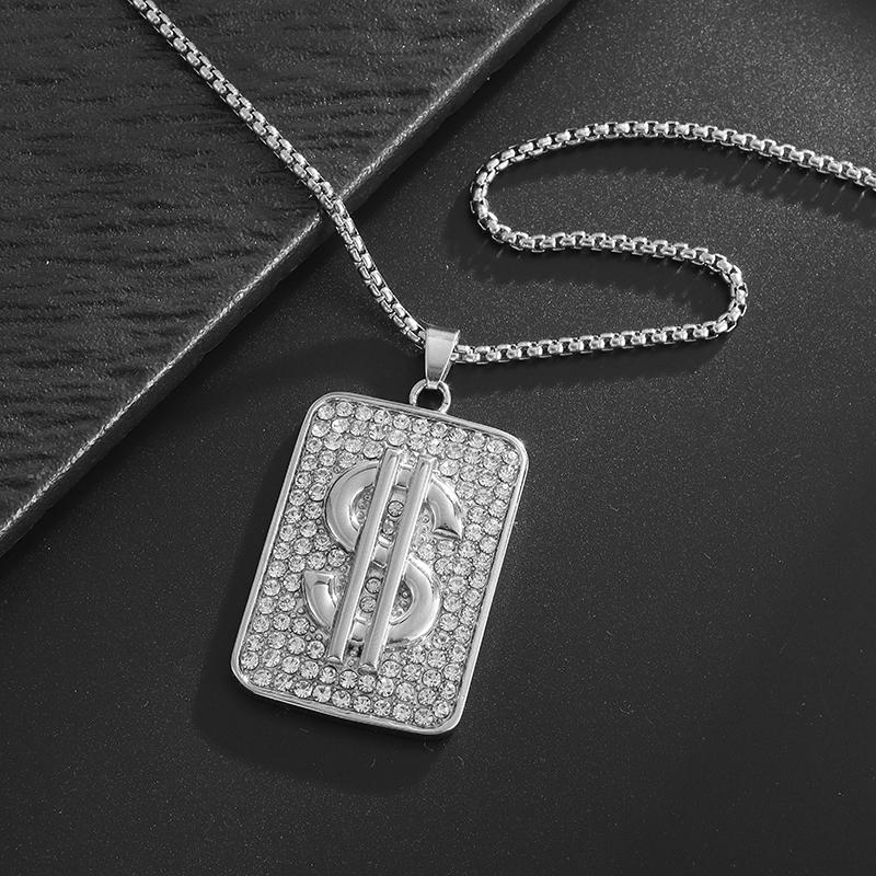 Hip Hop Zircon Dollar Sign Pendant Necklace Men Women Punk Fashion Rock Rap Jewelry Gift