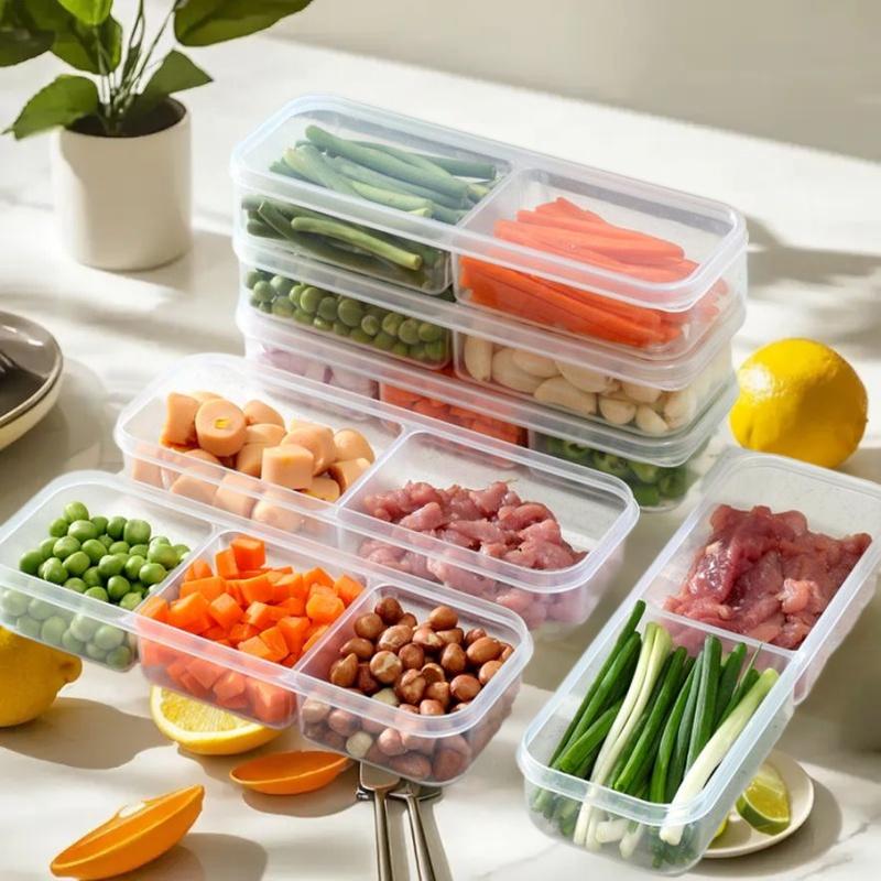 Refrigerator Storage Box Packed Meal Crisper Food Grade Plastic Sealed Food Meat 2/3-Compartment Refrigerated Storage