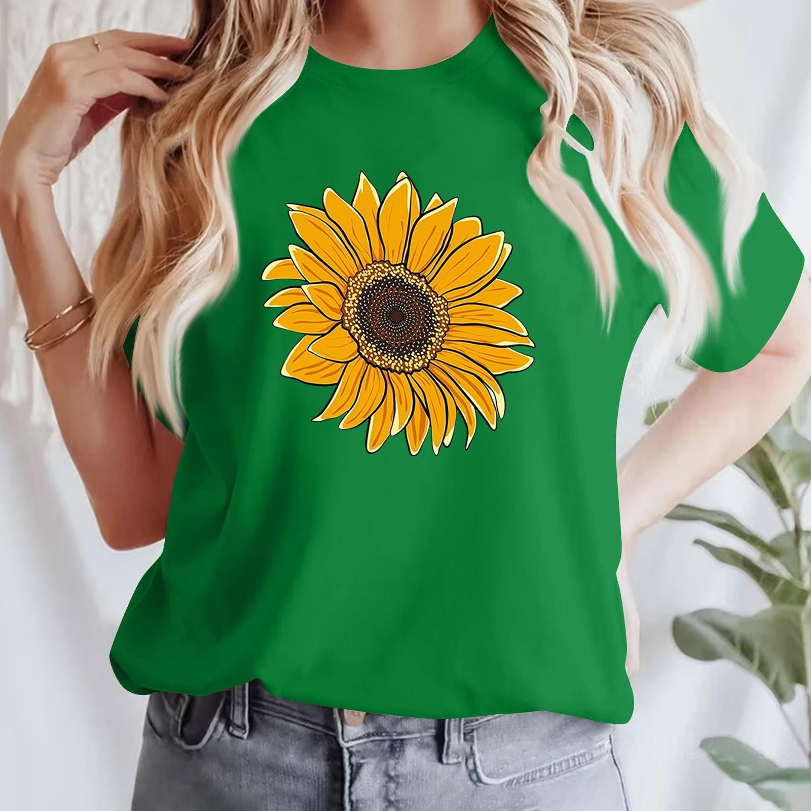 

Женская повседневная футболка с принтом, пуловер с круглым вырезом, топ с короткими рукавами XXXL зелёный