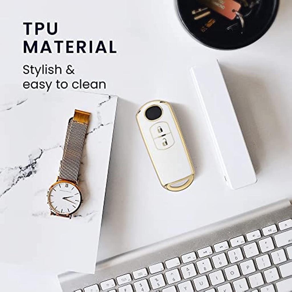 Husă pentru chei de mașină compatibilă cu cheia de mașină Go fără cheie cu 2 butoane Mazda - Husă din silicon pentru husa pentru chei - Aur alb