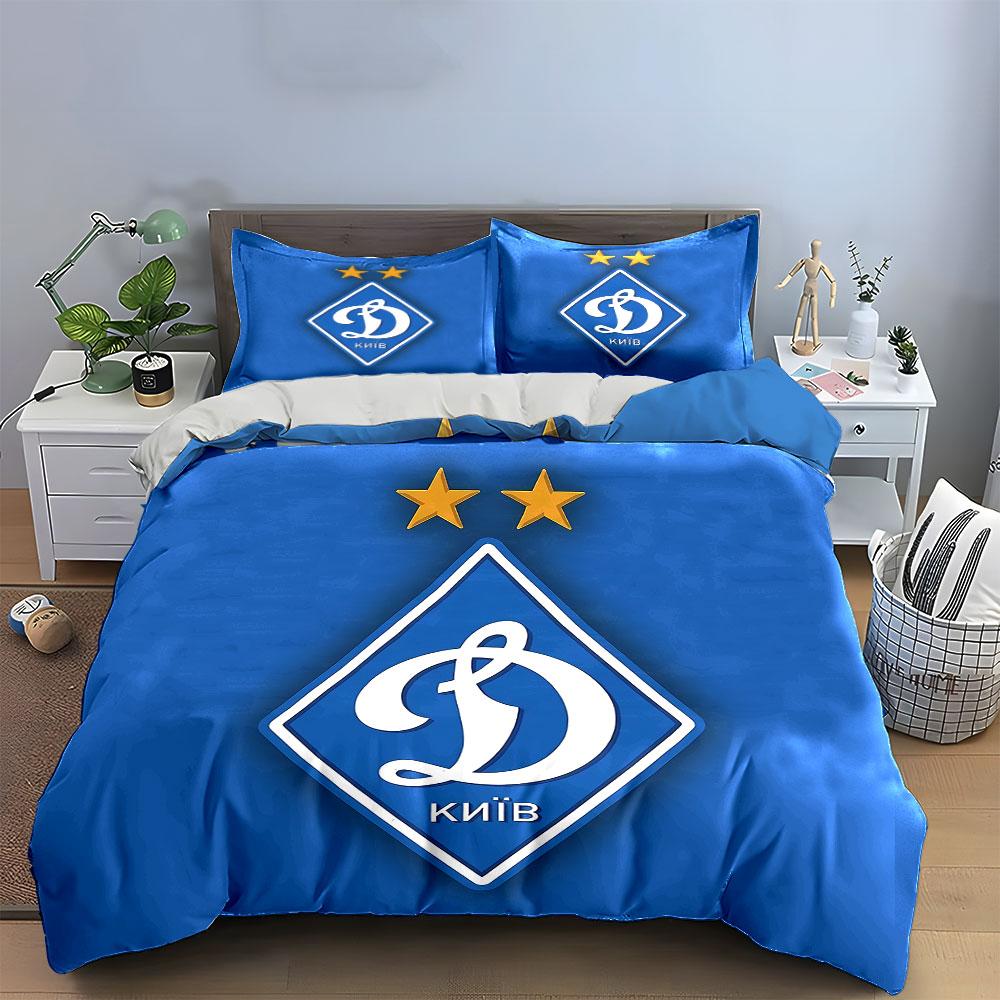 Blue Bedding Set with "D Kyiv" Logo Bedding Duvet Cover Set Duvet Cover Pillowcases  (1 * Duvet Cover 2 * Pillowcases, Without Duvet Insert)
