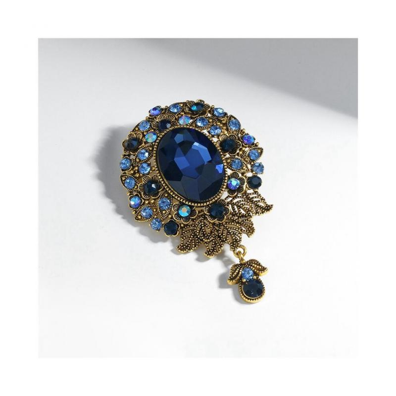 Ladies' Crystal Flower Brooch, Elegant Brooch, Jeweled with a Badge, Fashionable Brooch, Suitable for Weddings, Parties, Party Gifts, Blue.