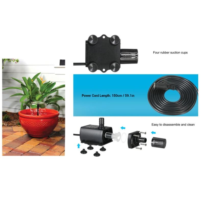Fountain Submersible Pump Small For Aquarium Adjustable Flowrate DC 12V 10W 0-400L/H 0-400cm Lift QR50H
