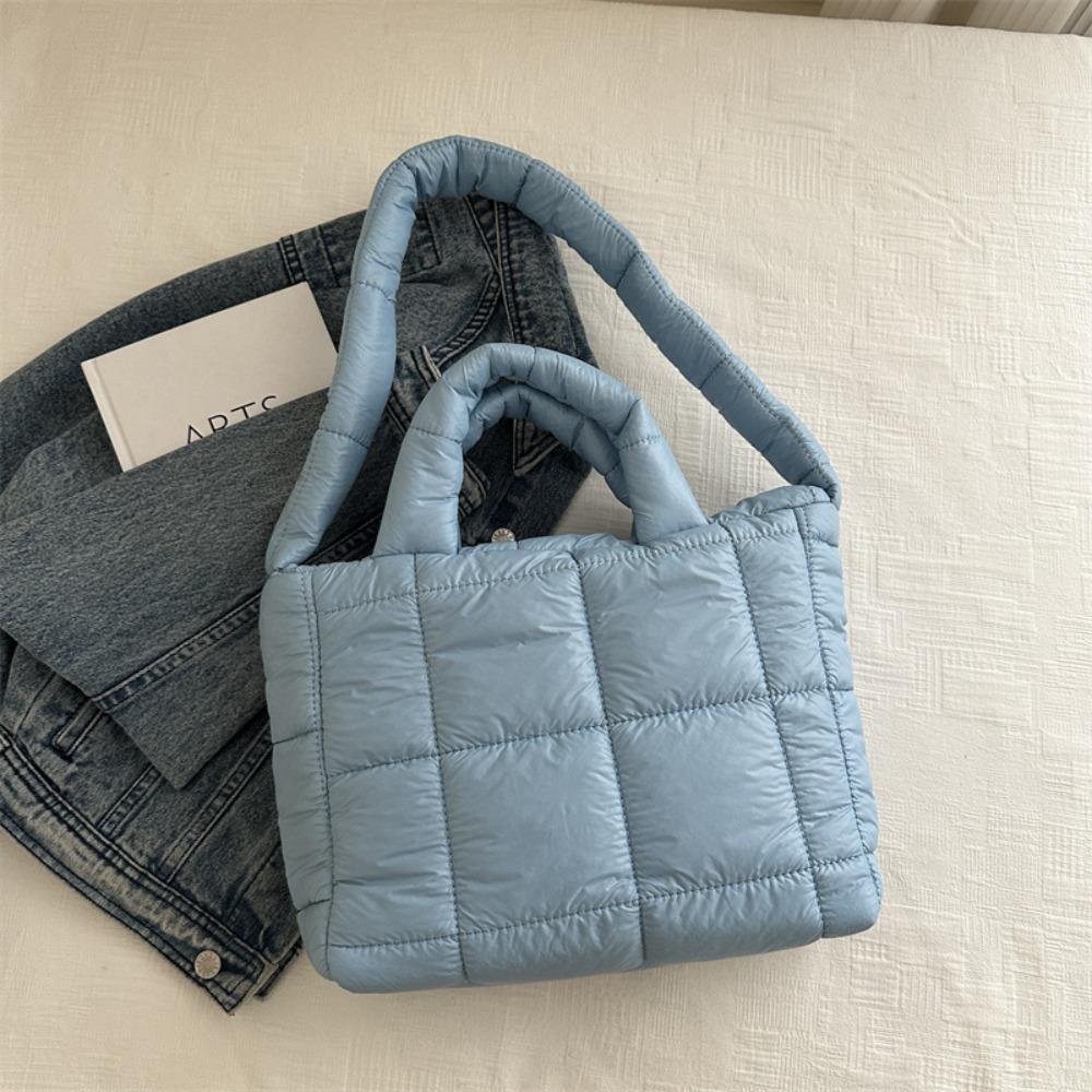 Nylon Space Cotton Handbag Solid Color Puffy Shoulder Bag Casual Cloud Tote Bag Daily