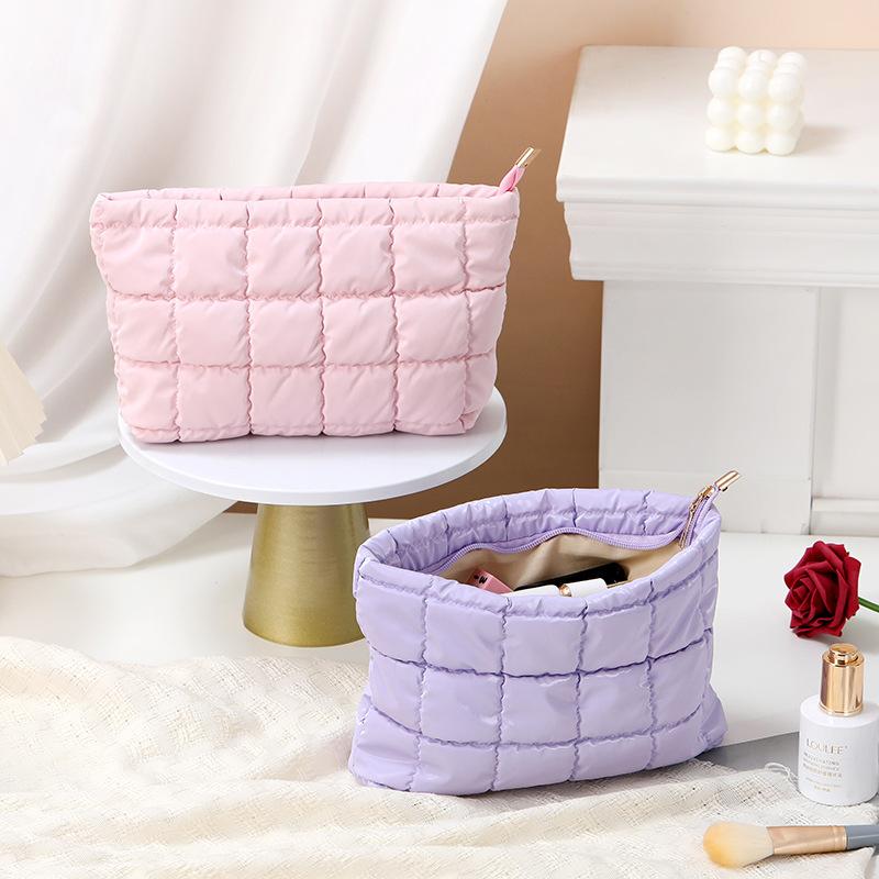 Women Simple Bubble Cosmetic Handbag Travel Organizer Makeup Lipsticks Cotton Pouch Fashion Large Capacity Zipper Bag For Girls