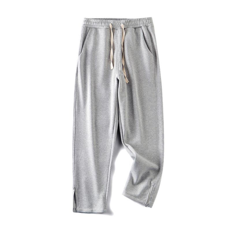 Men's Winter Fleece-Lined Thickened Straight-Leg Sweatpants with Zipper Cuffs, Export Quality Knitted Casual Pants