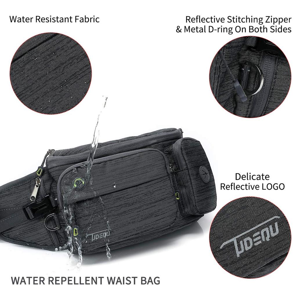 TUDEQU Large Capacity Waist Pouch with Two Hidden Bottle Ideal for Hip and as well as Men's Holders, Dogs, Bags, Walking, Hiking, Running.