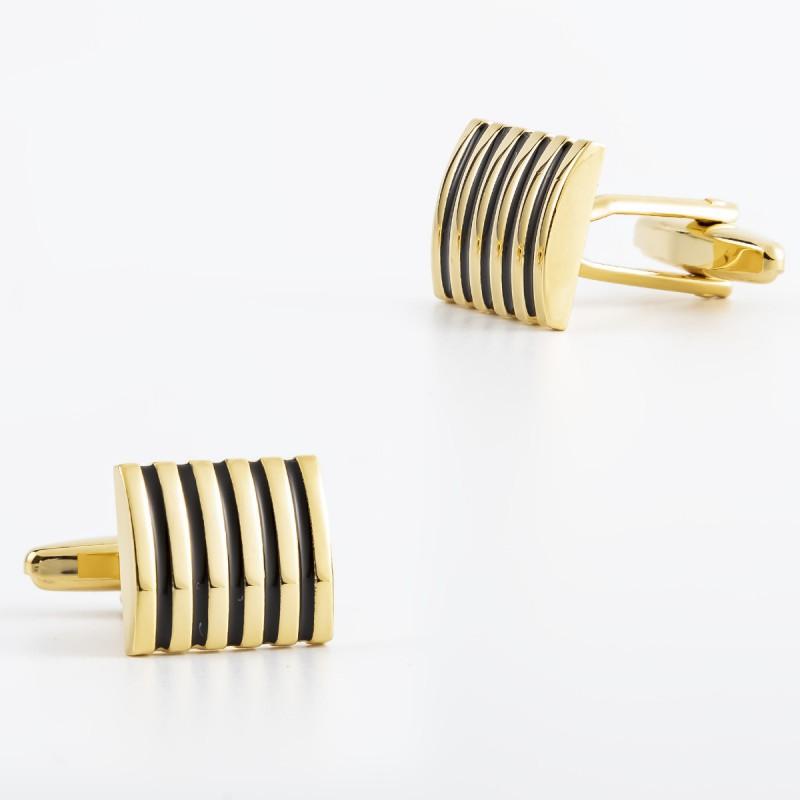 Curved Black Striped Metal Cufflinks Classic Business Men's French