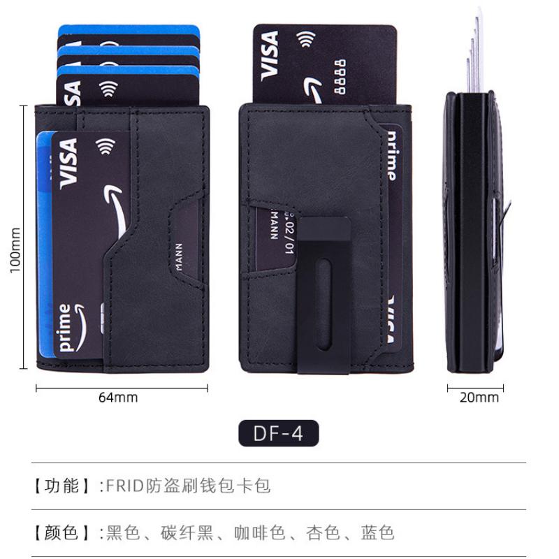 Luxury Men RFID Blocking Card Holder Smart Wallet Carbon Fiber Minimalist Bifold Pop Up Aluminum Credit Card Case with ID Window