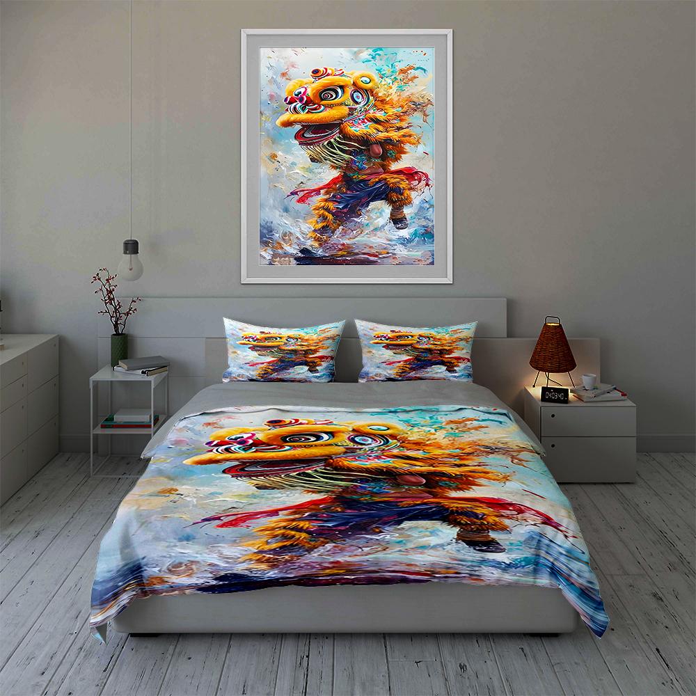 Vibrant Lion Dance. Bedding Duvet Cover Sets Duvet Covers Pillowcases Gifts (1 * Duvet Cover 2 * Pillowcases, Without Duvet Insert)