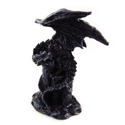 [A0420] - Mini Resin Statuette 'Mystical Dragon' Dark Gray - 6 Cm