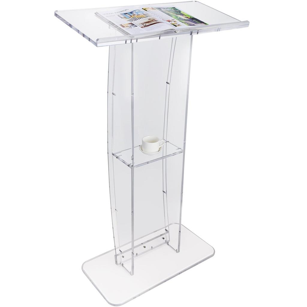Acrylic Podium, 47" Tall, Clear Acrylic Podium Stand with Wide Reading Surface & Storage Shelf, Floor-standing Clear Pulpits Acrylic for Church Office