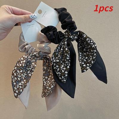 Fashion New Korean Women Styling Accessories Elastic Band Flower Fabric Print Scrunchies Bowknot Ribbon Hair Tie for Women