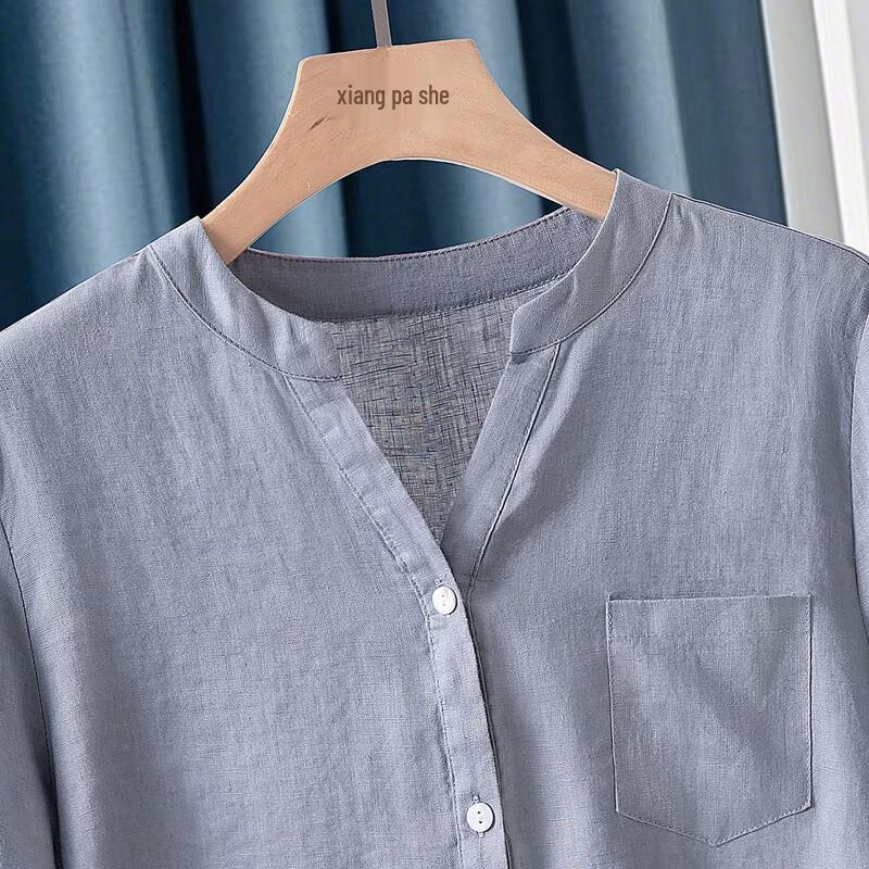 Camisa de Lino para Mujer de Corte Holgado con Cuello en V