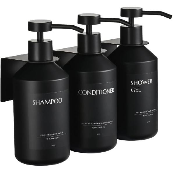 Shampoo and Conditioner Dispenser Set of 3 for Wall Mount,16.9 fl oz Drill Free Shower Soap Bottles with Labels,Refillable Body Wash Dispensers for