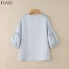 ZANZEA Womens Casual V-Neck 3/4 Sleeve Loose Print Blouse