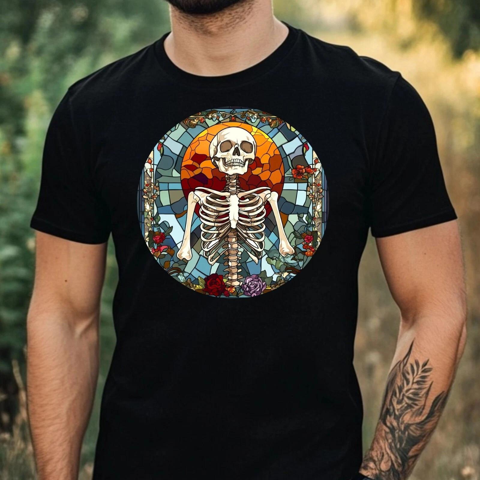 T-Shirt Herren Skelett Buntglas Motiv Baumwolle Größe XS bis 5XL XS