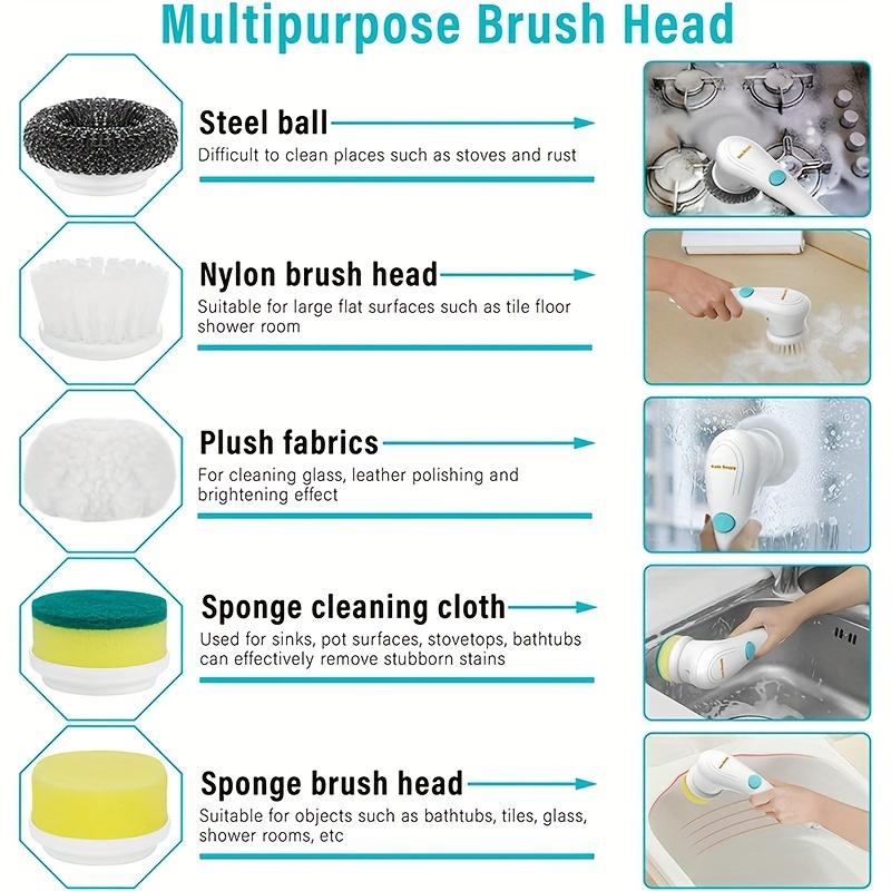 1Set, Electric Scrubber With 5 Replaceable Brush Heads, Portable Spin Scrubber, Cordless Handheld Cleaning Brush For Bathroom/Tub/Floor/Kitchen