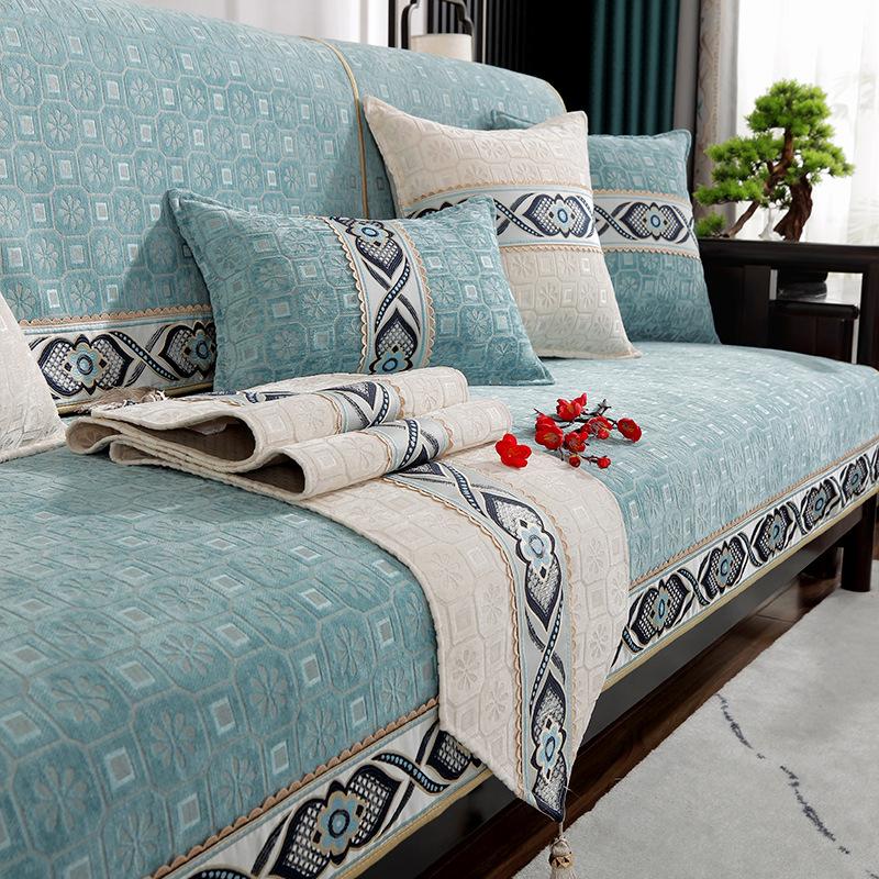 New Chinese Sofa Cover Cushion Four Seasons Universal Chenille Non-slip Simple Modern Chinese Jacquard Embroidered Sofa Cushion