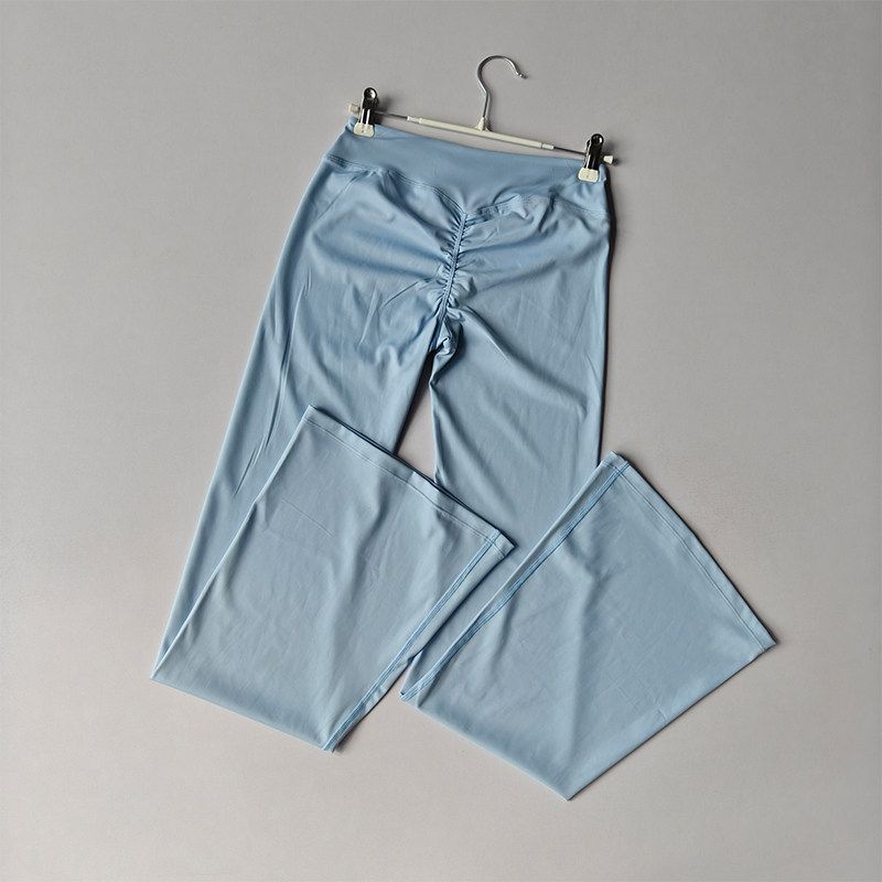 European and American Style Cross-Waist Sexy Ruched Peach Butt Flared Pants High Elasticity Quick-Dry Tight Fitness Pants Wide-Leg Yoga Pants