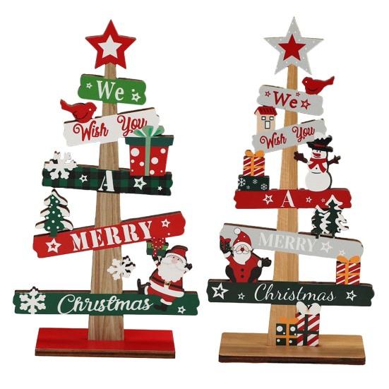 Znak Świąteczny Dekoracje Stołowe Drewniany w Kształcie Drzewka Święty Mikołaj Bałwan Pudełka na Prezenty Dekoracja Stołu na Wiejski Stół Etagere Biurko Półka Kominkowa