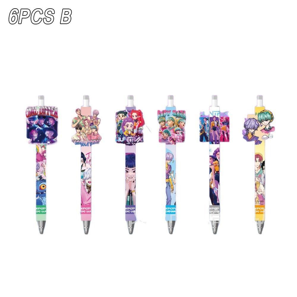 6/12Pcs KPop Demon Hunters Black Ink Pen Student Writinng Draw Gel Pen Anime Figure Stationery Chiristmas Gifts 0.5mm