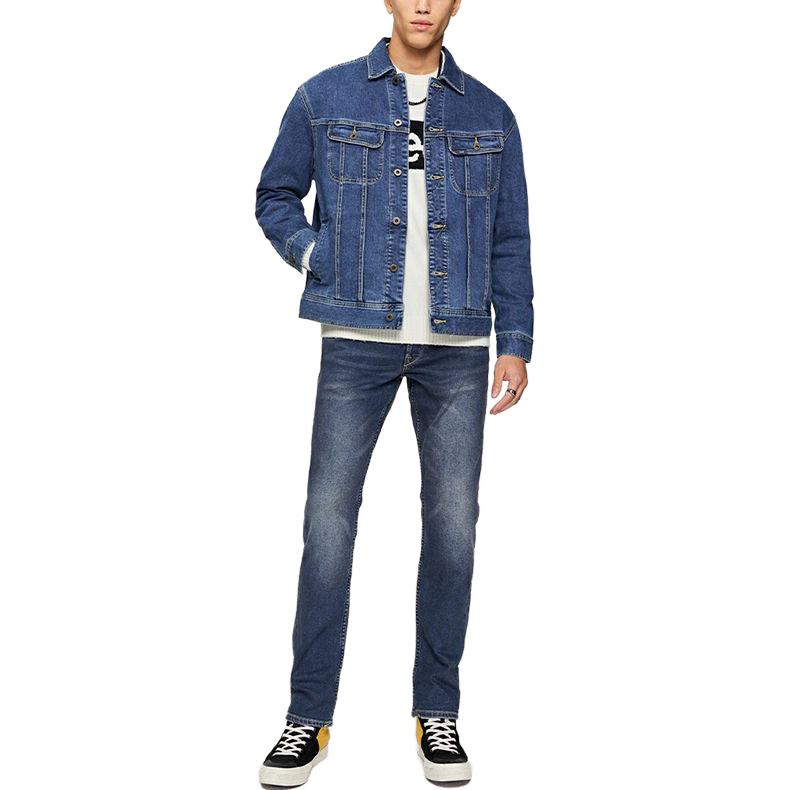 Button-Down Long Sleeve Denim Jacket Men Jackets Dark-Blue LMT0063115FF00F-A03909