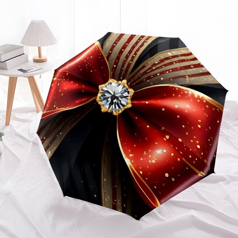 1pc Bowtie Diamond Automatic Folding Umbrella, 8-Rib Iron Frame, Casual Outdoor Accessory for Birthday Festival Gifts Yy251128183