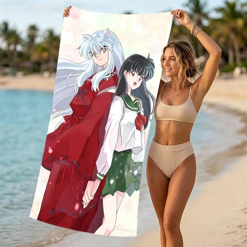 Beach Towel with Inuyasha & Kagome Pattern - soft,absorbent,machine washable Lightweight&Modern,swimming,Travel Essentials