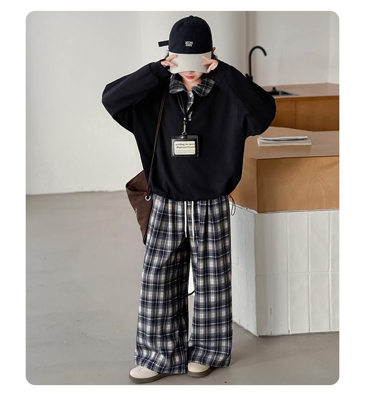 Girls' Autumn Set 2026 New Fashionable Children's Super Beautiful Casual Wear with Collar Hoodie and Checkered Pants Two Pieces