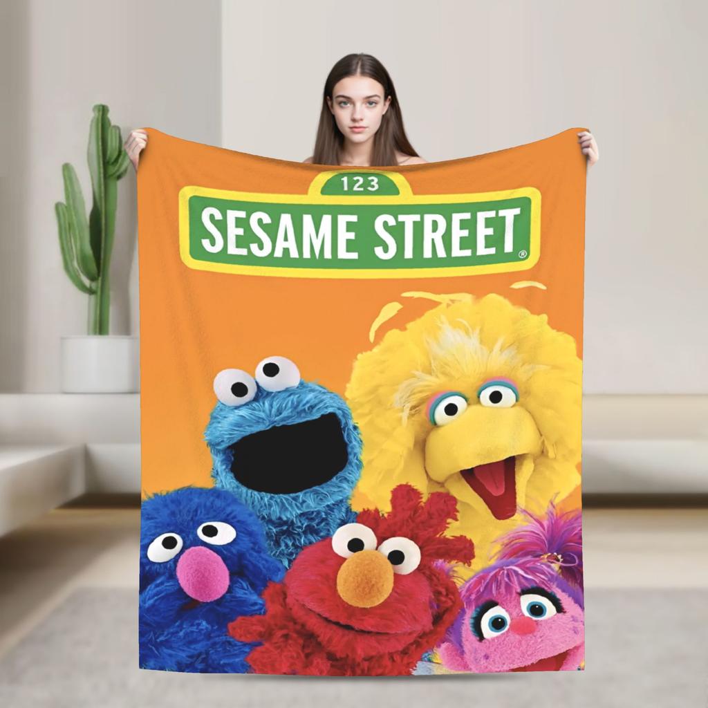 Warm Soft Blanket Travel Office Cookie Monster Elmo Throw Blanket  Flannel Bedspread For Outdoor Funny Sofa Bed Cover