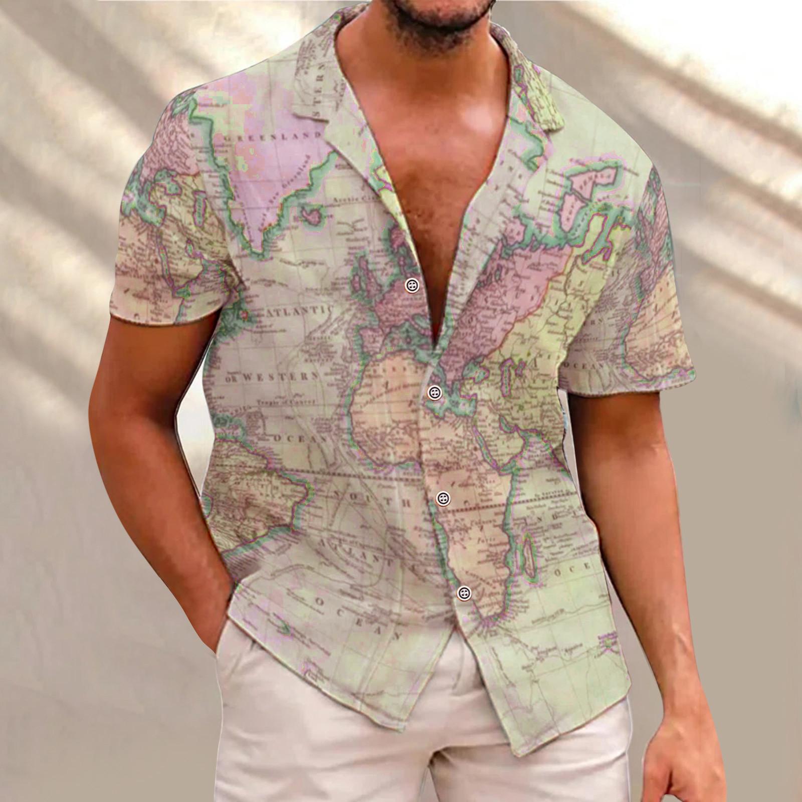 

Mens Fashion Ethnic Short Sleeve Casual Printing Hawaiian Shirt Blouse T-shirt M