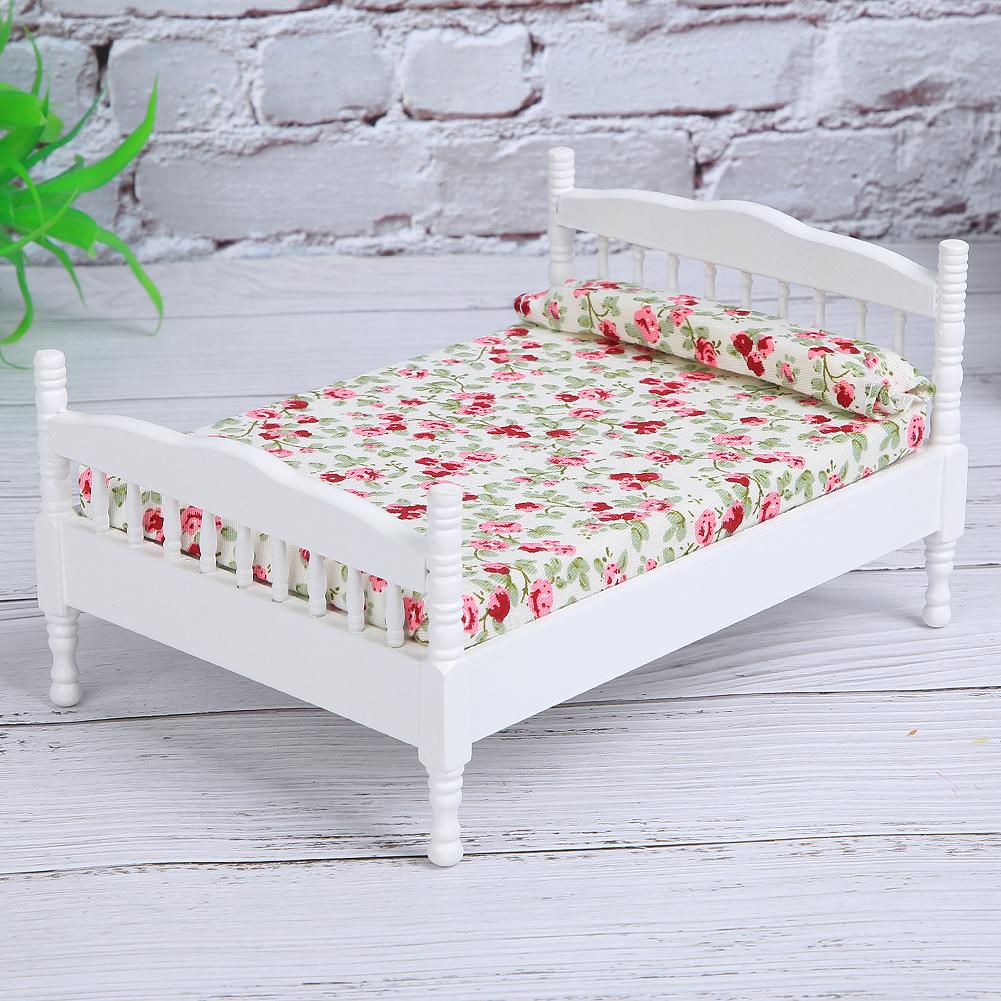 1:12 Mini Doll House Bedroom Bed Model Accessory Room Furniture ToyWhite