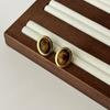 Maillard color oval tiger's eye stone stud earrings women's light luxury niche high-end sense relaxed tide earrings unique autumn and winter earrings