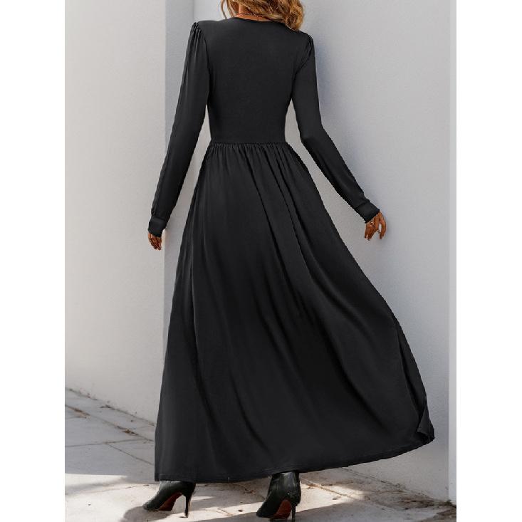 New Fashion Printed Daily Versatile Women'S Summer Loose And Casual Solid Color Cotton And Hemp Long Dress