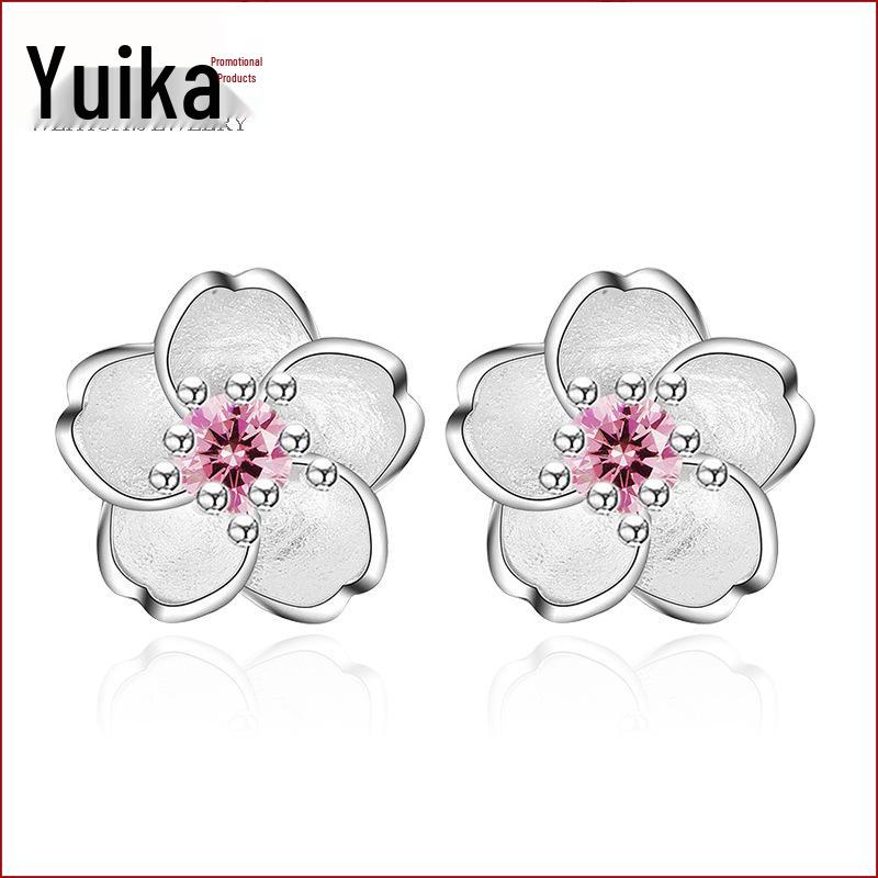 Cherry Blossom Earrings: Women s Exquisite Handmade Zircon in Romantic Chinese Style