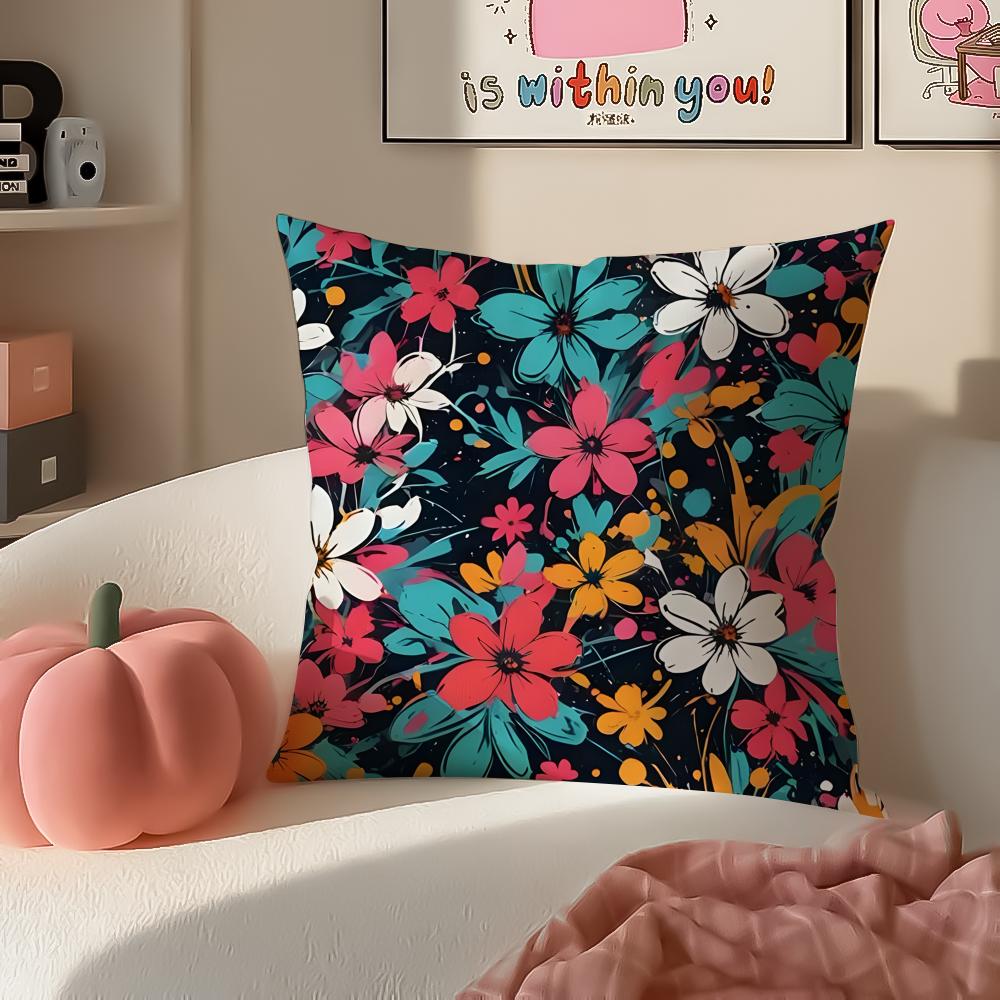 Fashion Beautiful Floral Art Cushion Cover Pillowcase Short Plush Invisible zipper Room Sofa Cushion Cover