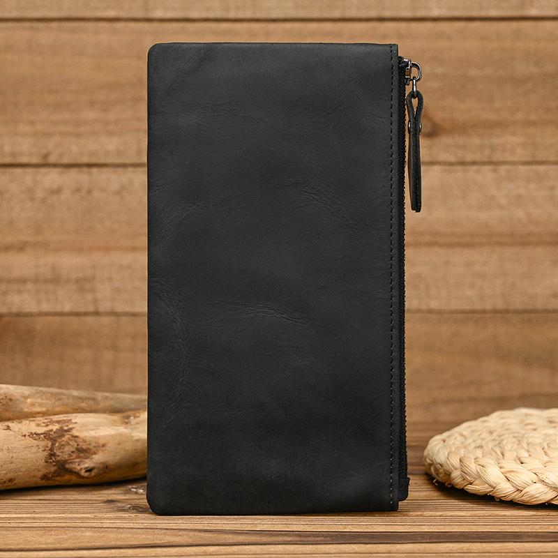 Vintage Leather Phone Wallet For Men Women Genuine Leather Clutch Purse Key Wallet Single Zipper Coin Purse Female Male Pen Case