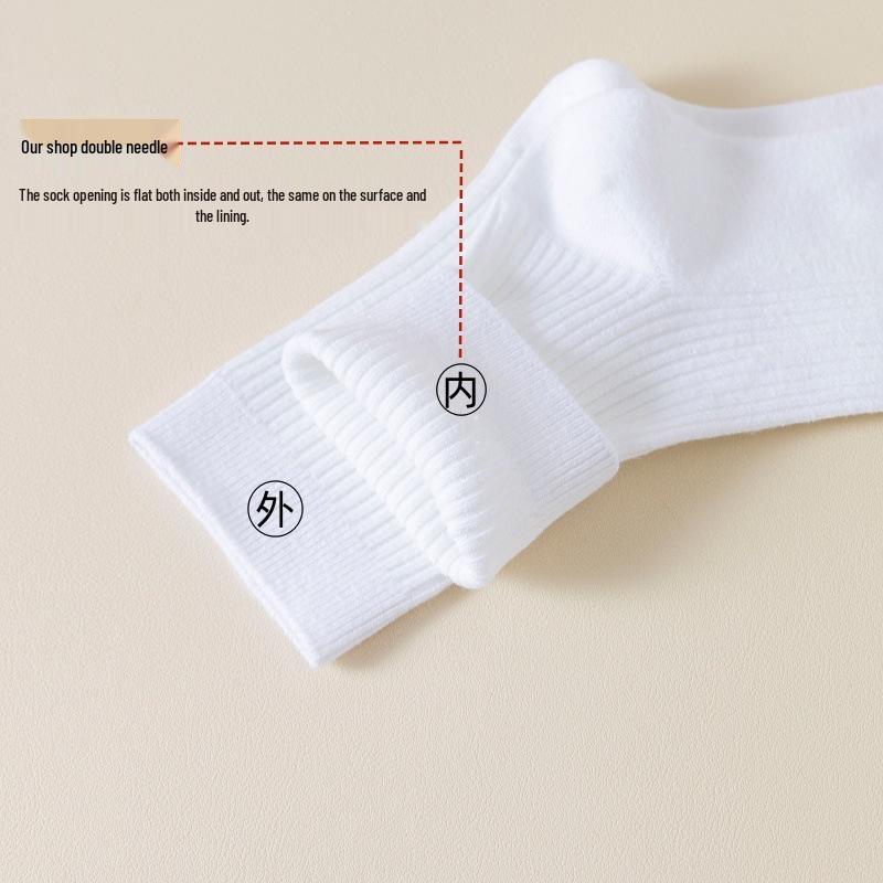 Men's Double Needle Mid-Calf Cotton Socks, Sweat-Absorbent, Breathable, Business Style, Solid Color, Autumn/Winter, Thick, Warm, Long.